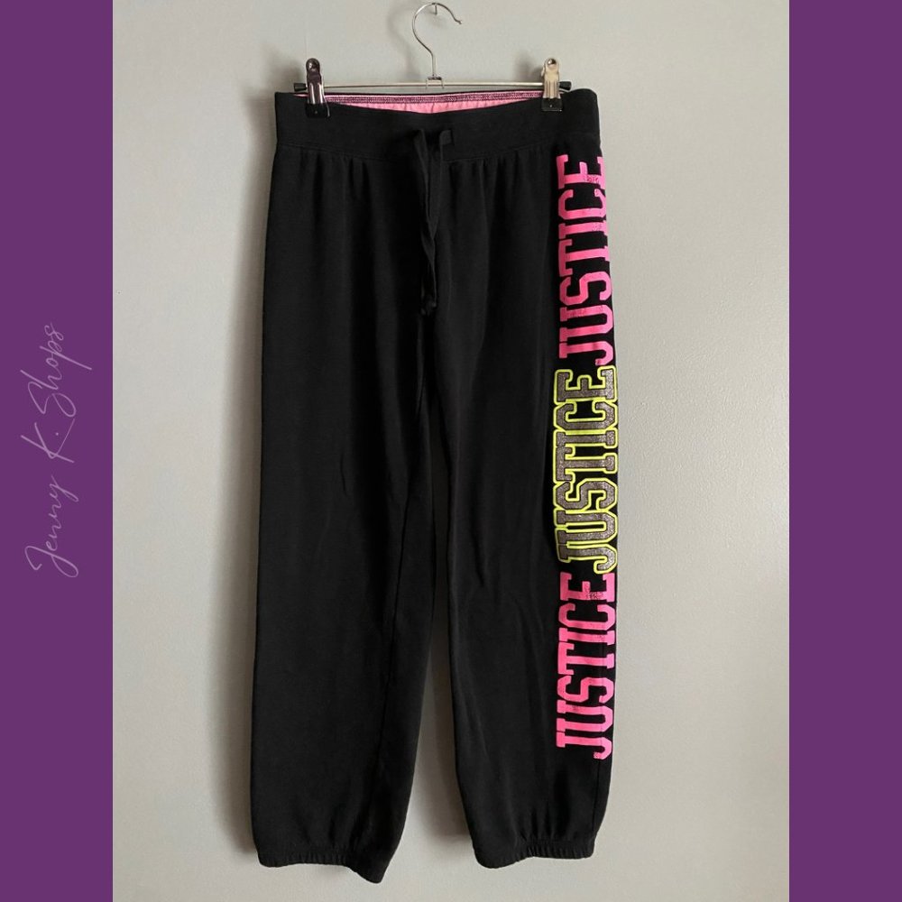 Justice | Black Soft and Stretchy Cotton Girls Joggers | Size: 14